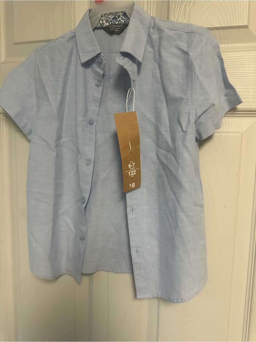 Primark Light Blue Short Sleeve Collared Shirt with Floral Trim